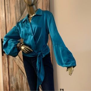 Turquoise Wrap Blouse Size 16